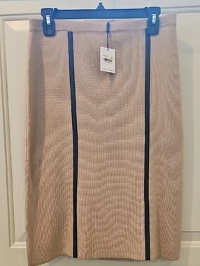 Calvin Klein Tan Pencil Skirt with Brown Vertical Trim